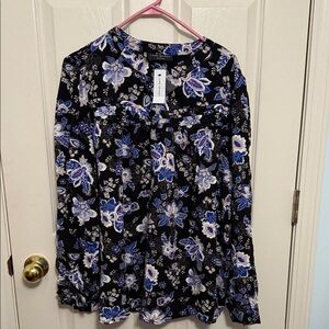 Lane Bryant Black and Blue Floral Print Blouse